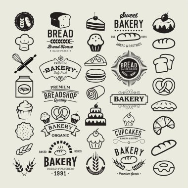 Bakery logotypes set. Bakery vintage design elements, logos, badges, labels, icons and objects clipart
