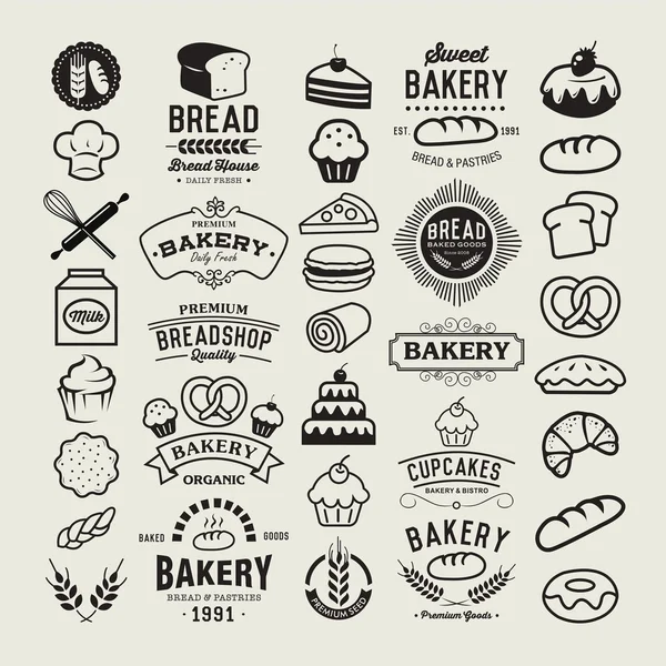 Bakkerij logo's instellen. Bakkerij vintage designelementen, logo's, badges, labels, pictogrammen en objecten — Stockvector