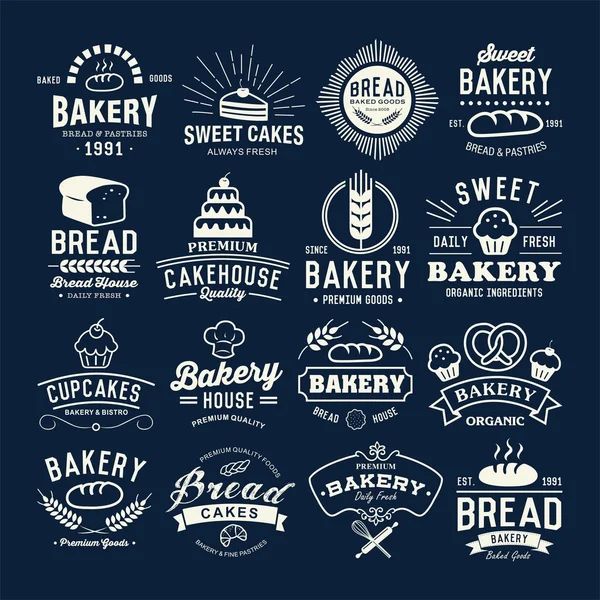 Logotipos de panadería establecidos. Etiquetas de panadería retro, logotipos, insignias, iconos, objetos y elementos . — Archivo Imágenes Vectoriales