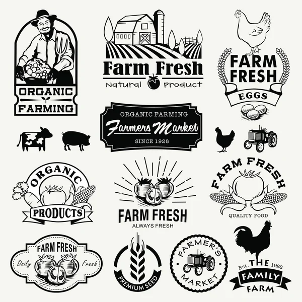 Logotipos de granja conjunto. Etiquetas, logotipos, insignias, iconos, objetos y elementos Retro Farm Fresh . — Archivo Imágenes Vectoriales