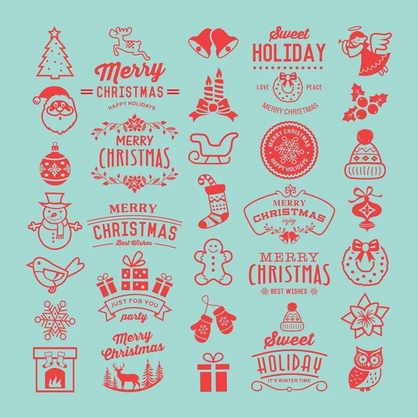 Elementos de diseño navideño, logotipos, insignias, etiquetas, iconos, decoración y objetos . — Archivo Imágenes Vectoriales