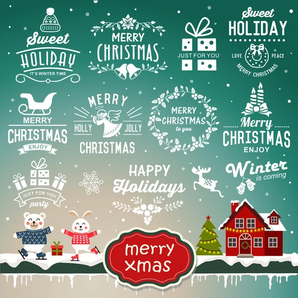 Kerstmis decoratie collectie - kalligrafische en typografische ontwerp met elementen van badges, labels, pictogrammen en objecten. — Stockvector