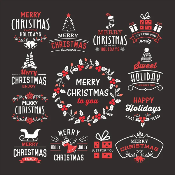 Collection décoration de Noël - design calligraphique et typographique avec badges, étiquettes, icônes, logos et éléments d'objets . — Image vectorielle