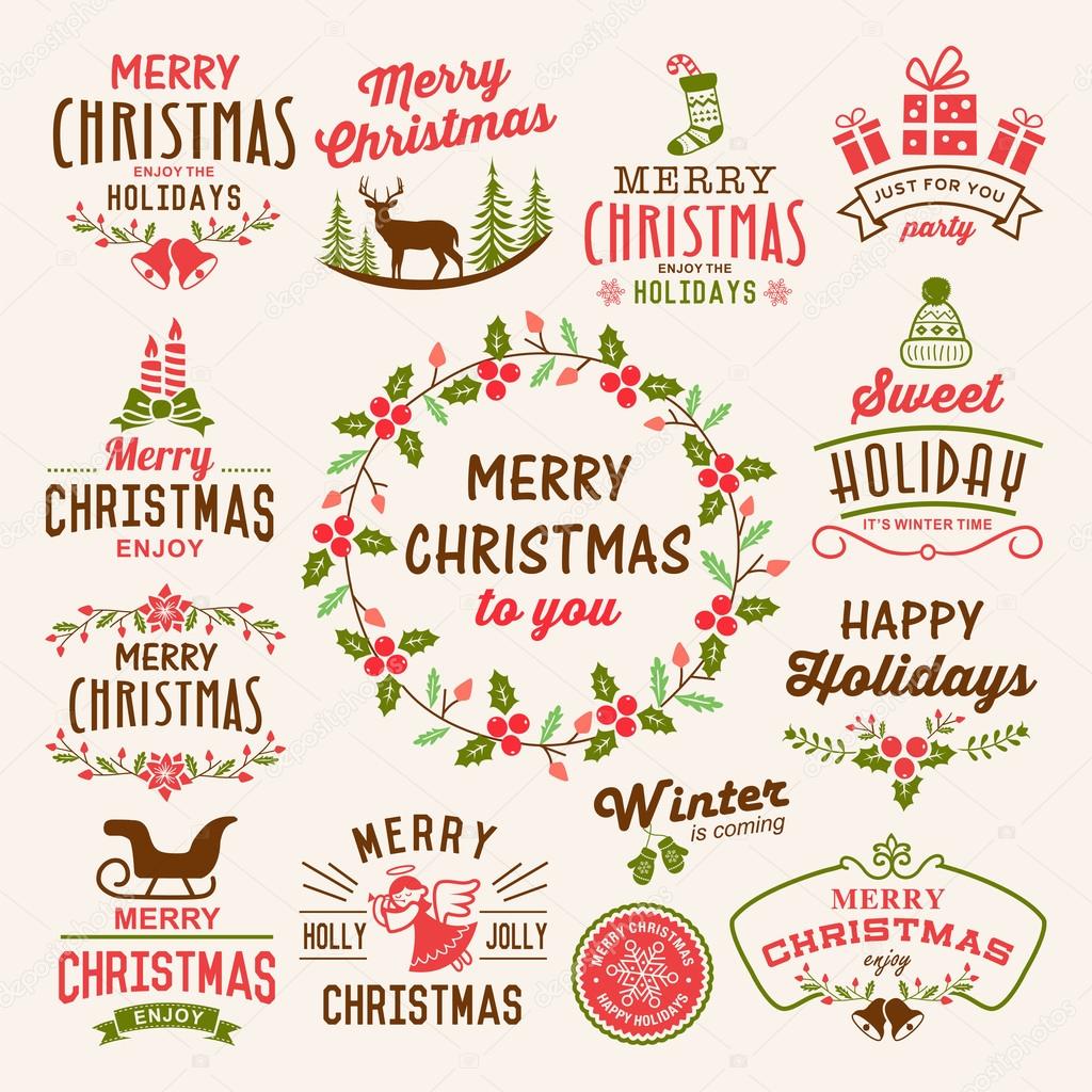 Christmas decoration collection - calligraphic and typographic design with badges, labels, icons and objects elements.