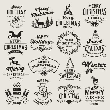 Noel tasarım öğeleri, logolar, rozetleri, Etiketler, simgeler, dekorasyon ve nesneleri kümesi.
