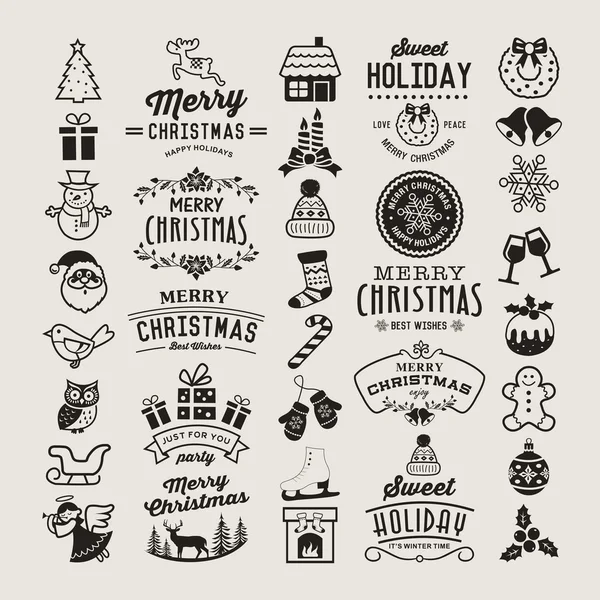 Elementos de design de Natal, logotipos, emblemas, rótulos, ícones, decoração e objetos . — Vetor de Stock