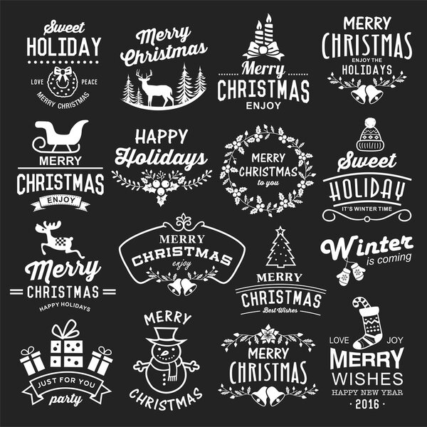 Рождественские элементы дизайна, логотипы, значки, этикетки, иконки, украшения и комплекты предметов
.