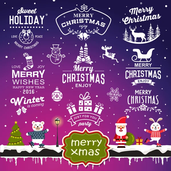 Christmas decoration collection - calligraphic and typographic design with badges, labels, icons and objects elements. — Stock Vector