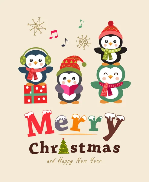 Diseño de póster de tarjeta de felicitación de Navidad divertido. Animales lindos. Ilustración vectorial . — Vector de stock