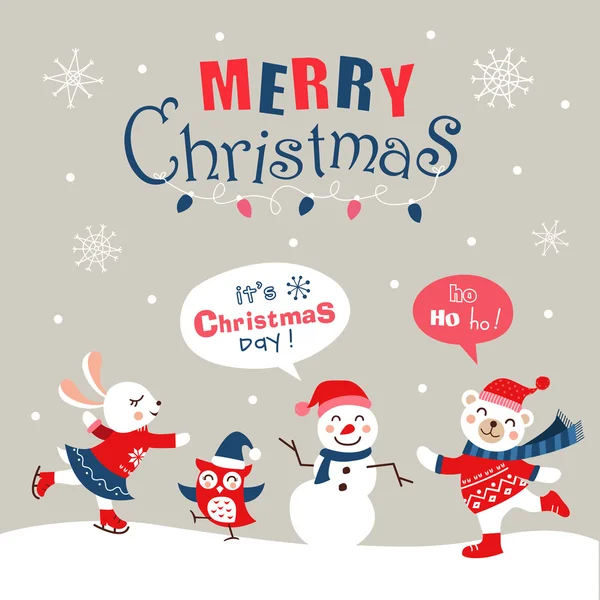 Funny cartoon christmas card, banner and poster design. Vector illustration. — Stock Vector