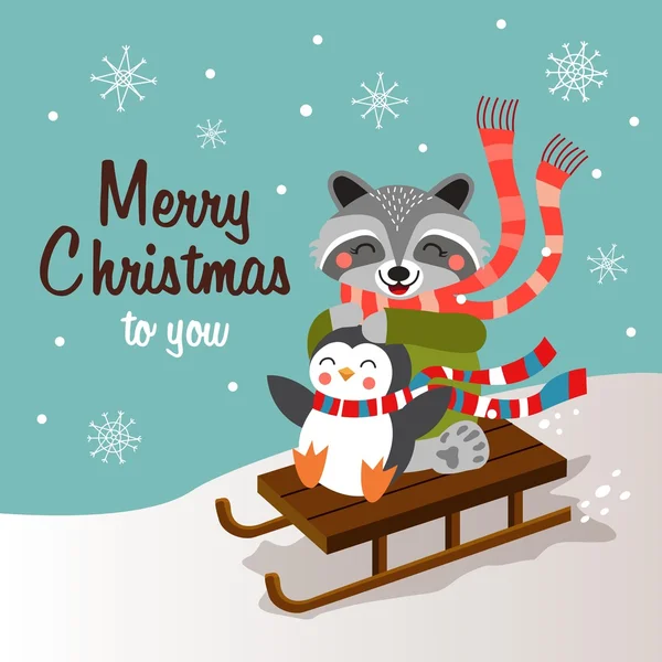 Funny cartoon christmas card, banner and poster design. Vector illustration. — Stock Vector