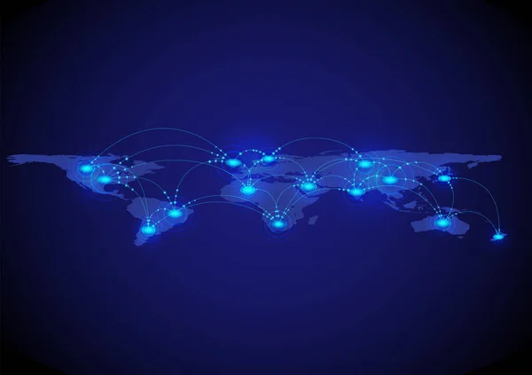 Vetor Conceito Conexão Mapa Mundo Conceito Internet Rede Global Comunicação — Vetor de Stock