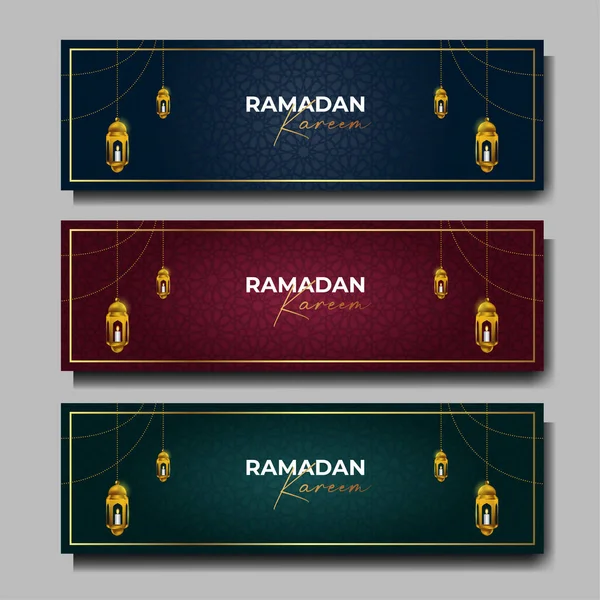 Ramadan Kareem Banner Slami Arkaplan Vektörü Illüstrasyonu — Stok Vektör