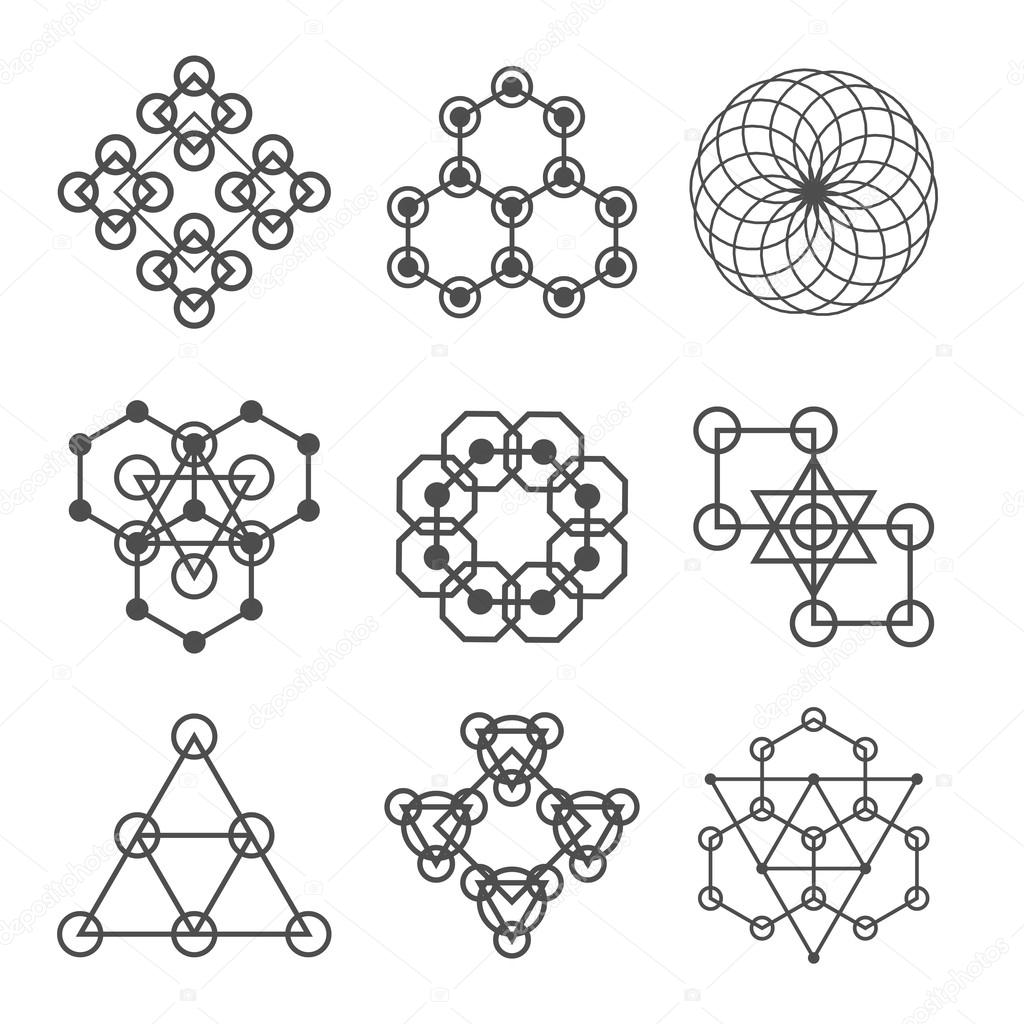 Set of line abstract geometric logotypes. Set of abstract geometric shapes, triangles, line design, logos.