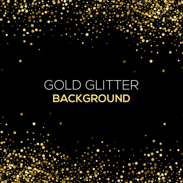 Guld konfetti glitter på svart bakgrund. Abstrakt guld damm glitter bakgrund. En gyllene explosion av konfetti. Golden grynig abstrakt bakgrund. — Stock vektor