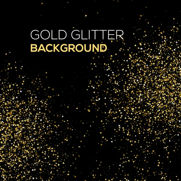 Goldenes Konfetti glitzert auf schwarzem Hintergrund. Abstrakter Goldstaub glitzert im Hintergrund. Goldene Konfettiexplosion. Goldener körniger abstrakter Hintergrund. — Stockvektor