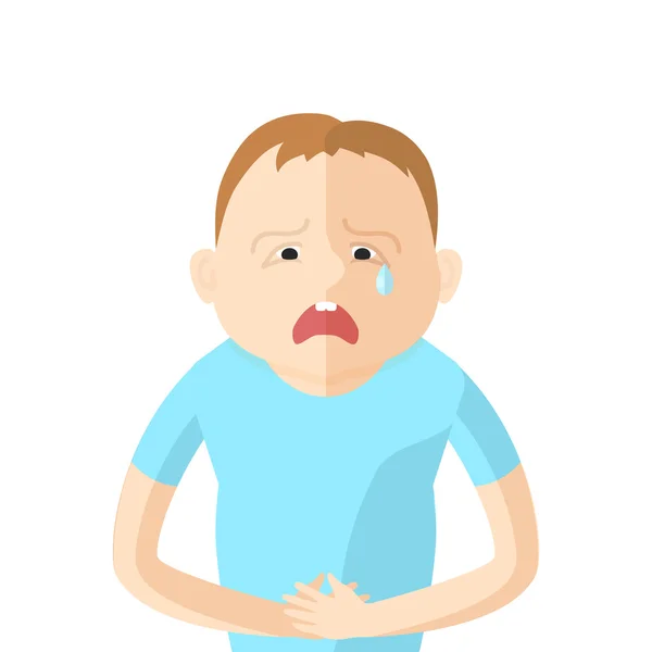 Children have an abdominal pain. Character in Flat style — Stock Vector