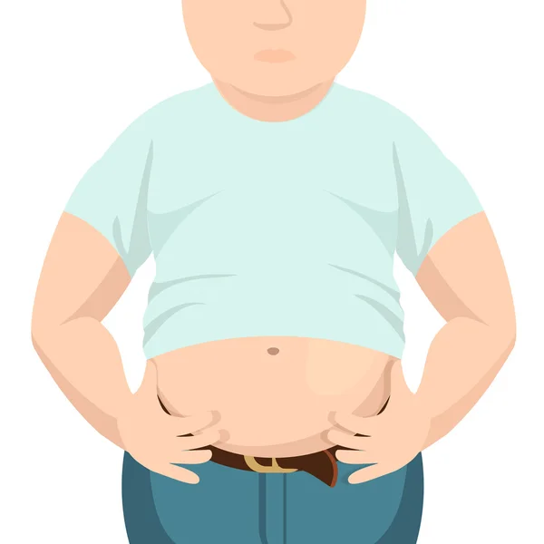Κοιλιά λίπος, υπέρβαρος άνθρωπος με μεγάλη κοιλιά. Vector εικονογράφηση — Διανυσματικό Αρχείο