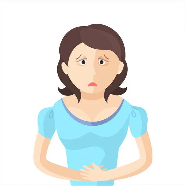 Woman have an abdominal pain. Character in Flat style — Stock Illustration Woman have an abdominal pain. Character in Flat style Stock Illustration