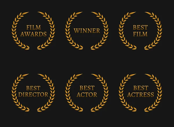 Vincitori di premi accademia cinematografica e migliori ghirlande d'oro nominate su sfondo nero . — Vettoriale Stock