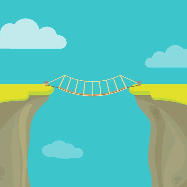 Abyss, gap or cliff concept with bridge sky and clouds. — Stock Vector