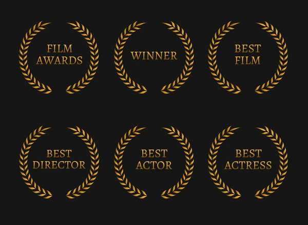 Film academy awards winnaars en de beste kandidaat gouden kransen op zwarte achtergrond. — Stockvector