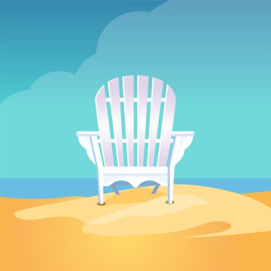 Mavi bulutlu gökyüzü altında sarı kum üzerinde deniz plaj duran Adirondack sandalye
