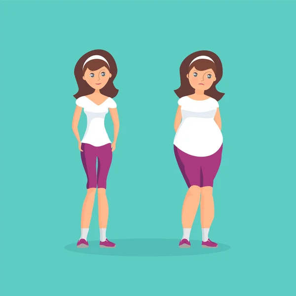 Menina com formas de gordura abdômen e menina atlética — Vetor de Stock