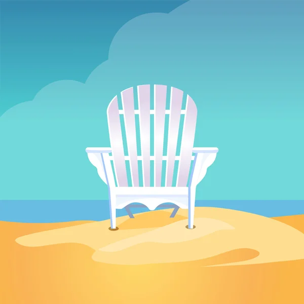 Adirondack chair on the sea beach standing on the yellow sand under the blue cloudy sky — Stock Vector