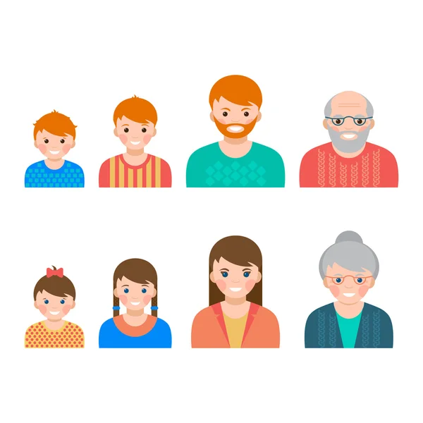 Set of portaraits showing the process of aging from child to senior — Stock Vector