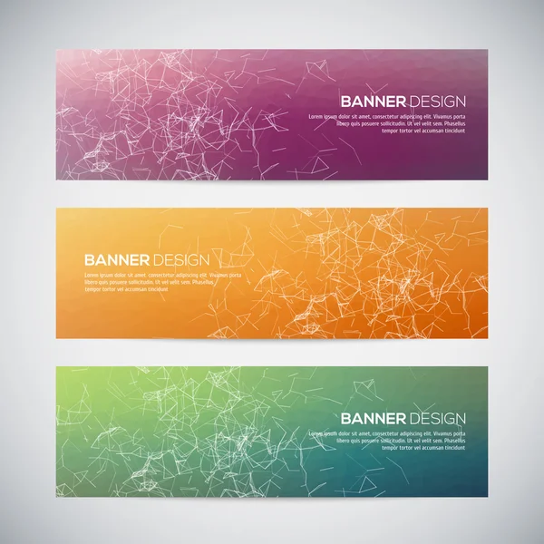 Banners with abstract colorful triangulated lined geometric background — Stock Vector