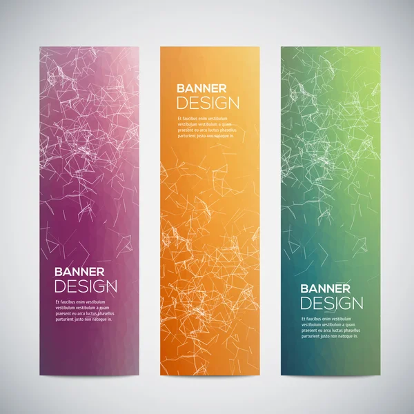Banners met abstract kleurrijk triangulated bekleed geometrische achtergrond — Stockvector