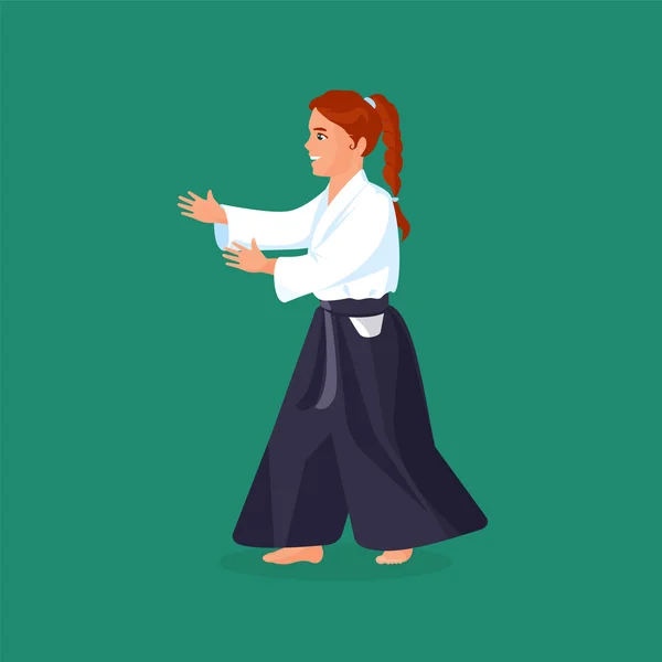 Femme pratique ses compétences de défense en uniforme — Image vectorielle