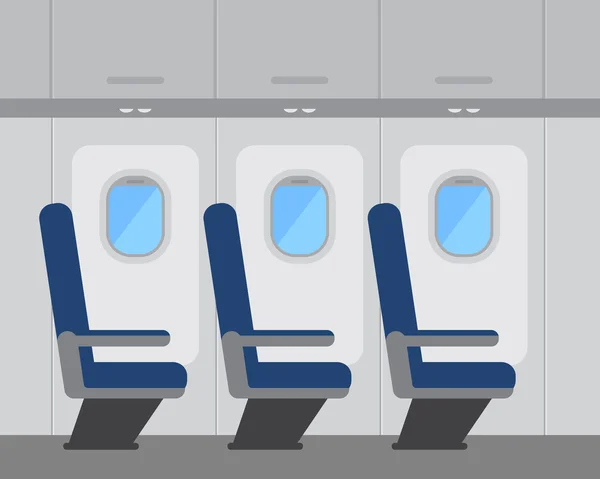 Intérieur de l'avion avec fenêtres et sièges, illustration vectorielle — Image vectorielle