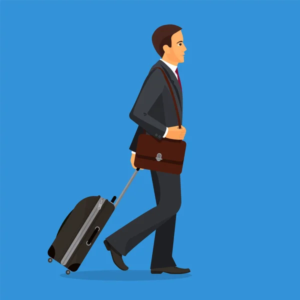 El hombre con maleta va a la terminal del aeropuerto. — Vector de stock