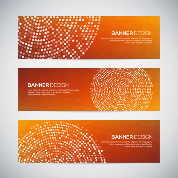 Banners met abstracte kleurrijke geometrische gestippelde patroon en achtergrond — Stockvector