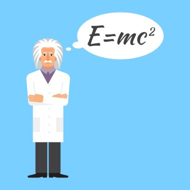 Einstein is stands keeping the formula in his head clipart