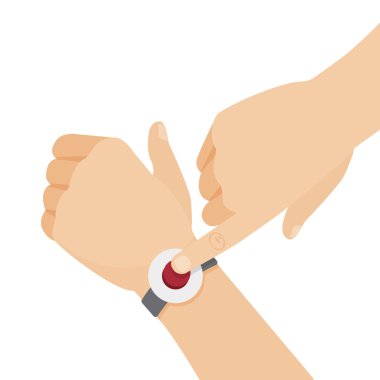 Uyarı düğme üstünde belgili tanımlık kol bileği. Vektör çizim.