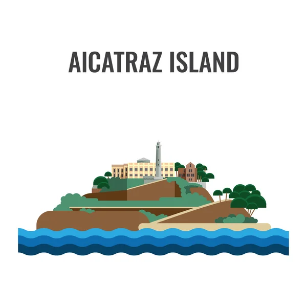 Alcatraz vista do mar para a ilha. Ilustração vetorial . —  Vetores de Stock