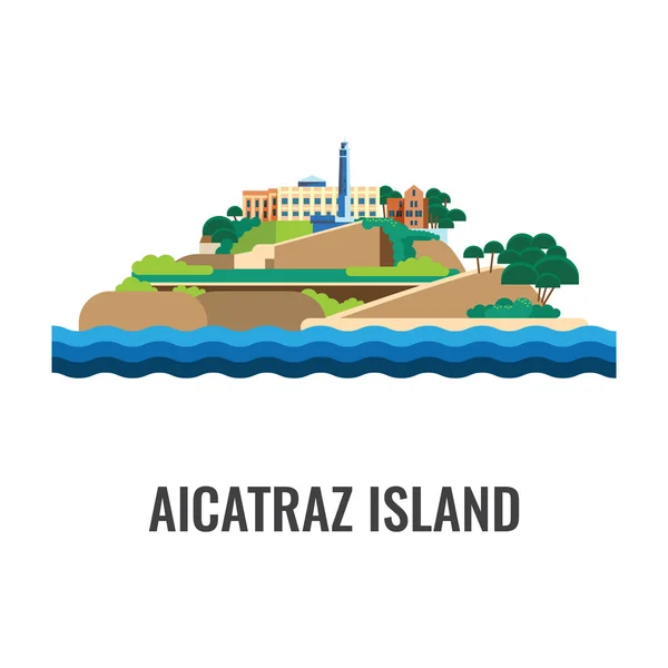 Alcatraz vista do mar para a ilha. Ilustração vetorial . —  Vetores de Stock