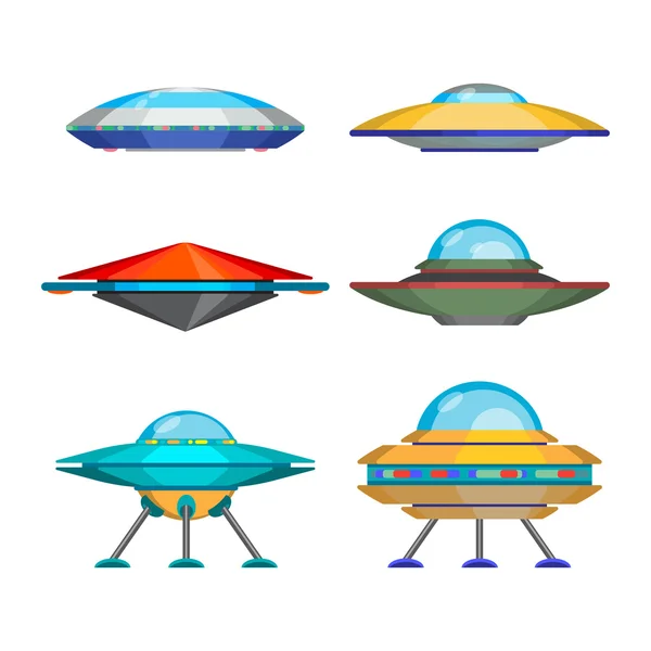 Conjunto de dibujos animados divertidos alienígenas naves espaciales, ilustración de vectores — Vector de stock