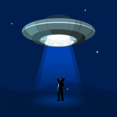 Uzaylılar uzay gemisi gece bulutu altında adam avlama