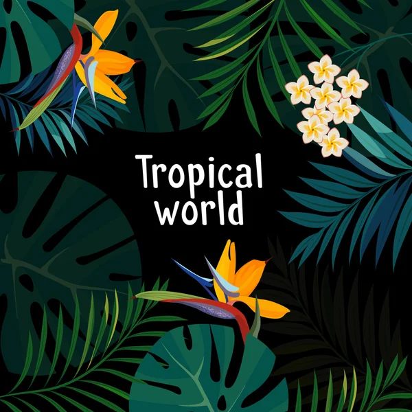 Barevné tropické pozadí květin, rostlin a listí — Stockový vektor