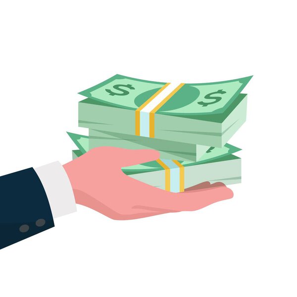 Дайте деньги концепции. Рука дает доллары другой руке. Векторная иллюстрация бизнес-финансирования
