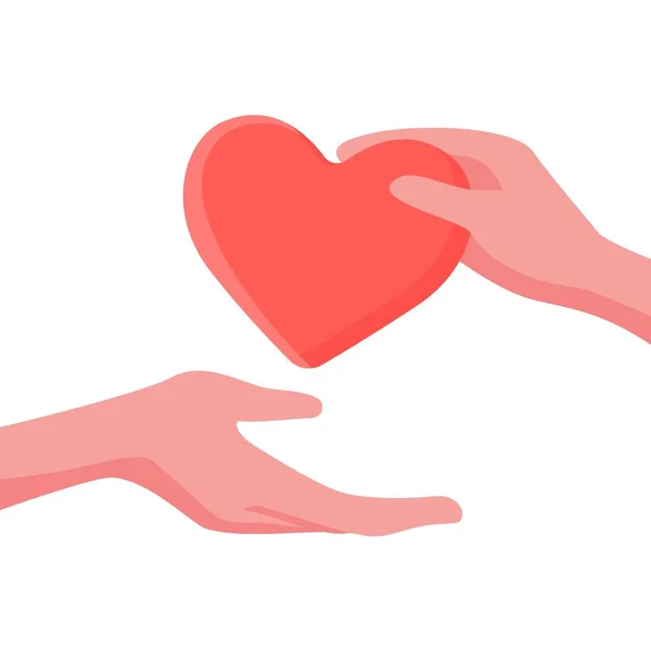Geben und nehmen und helfen mit Herz und Hand. Vektor — Stockvektor