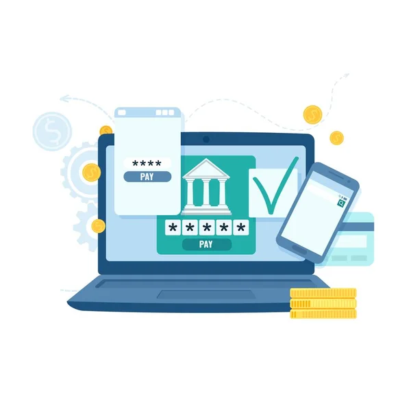 Online-Banking und Transaktion für Geschäftskonzept. Bezahltechnologie. Vektor — Stockvektor