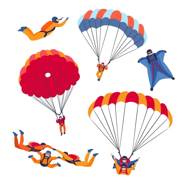 Juegos de saltos en paracaídas. Paracaidismo deporte extremo. Vector — Vector de stock