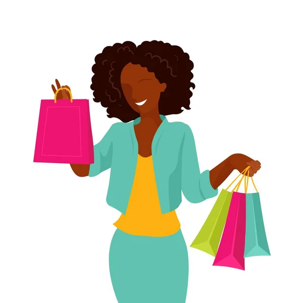Mujer afroamericana comprando a la venta. Vector — Vector de stock