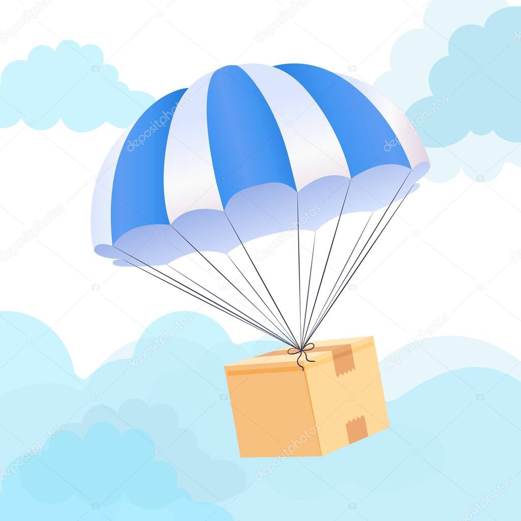 Parachute box delivery concept. Send package shipping service. Vector
