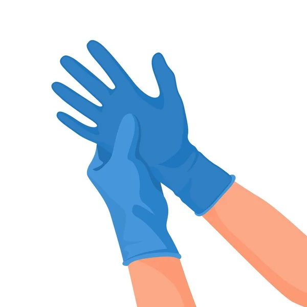 Médecin de l'hôpital portant des gants en latex médical sur les mains. Vecteur — Image vectorielle